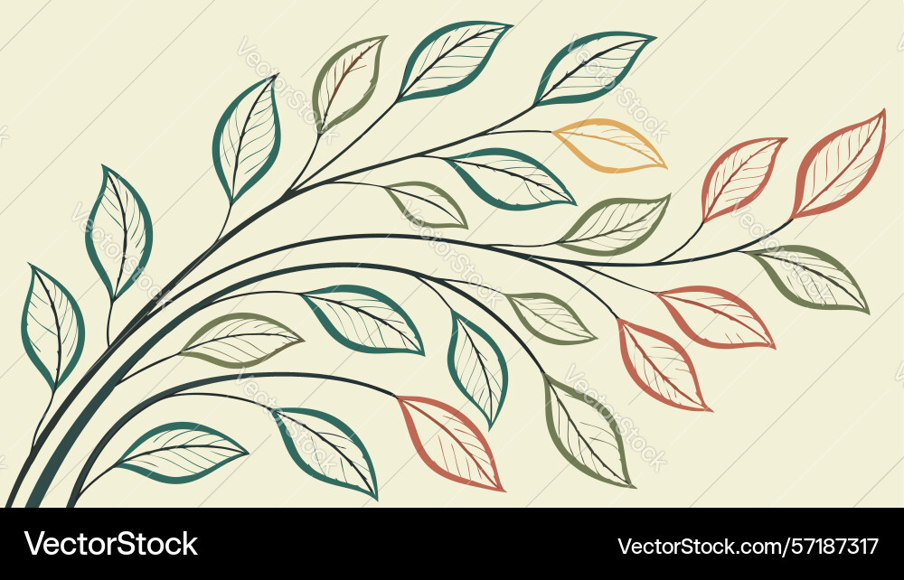 Dynamic branch with colorful leaves expressive vector image