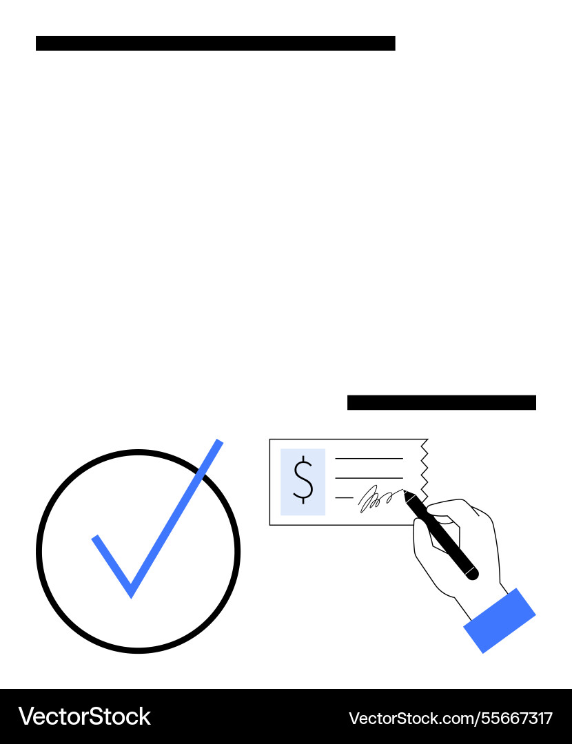 Hand signing check with large checkmark Hand signing check with large checkmark vector image