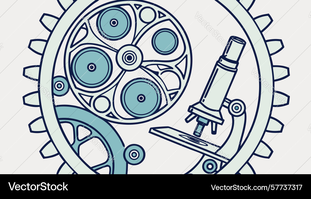 Microscope with gears and circles design Vector Image