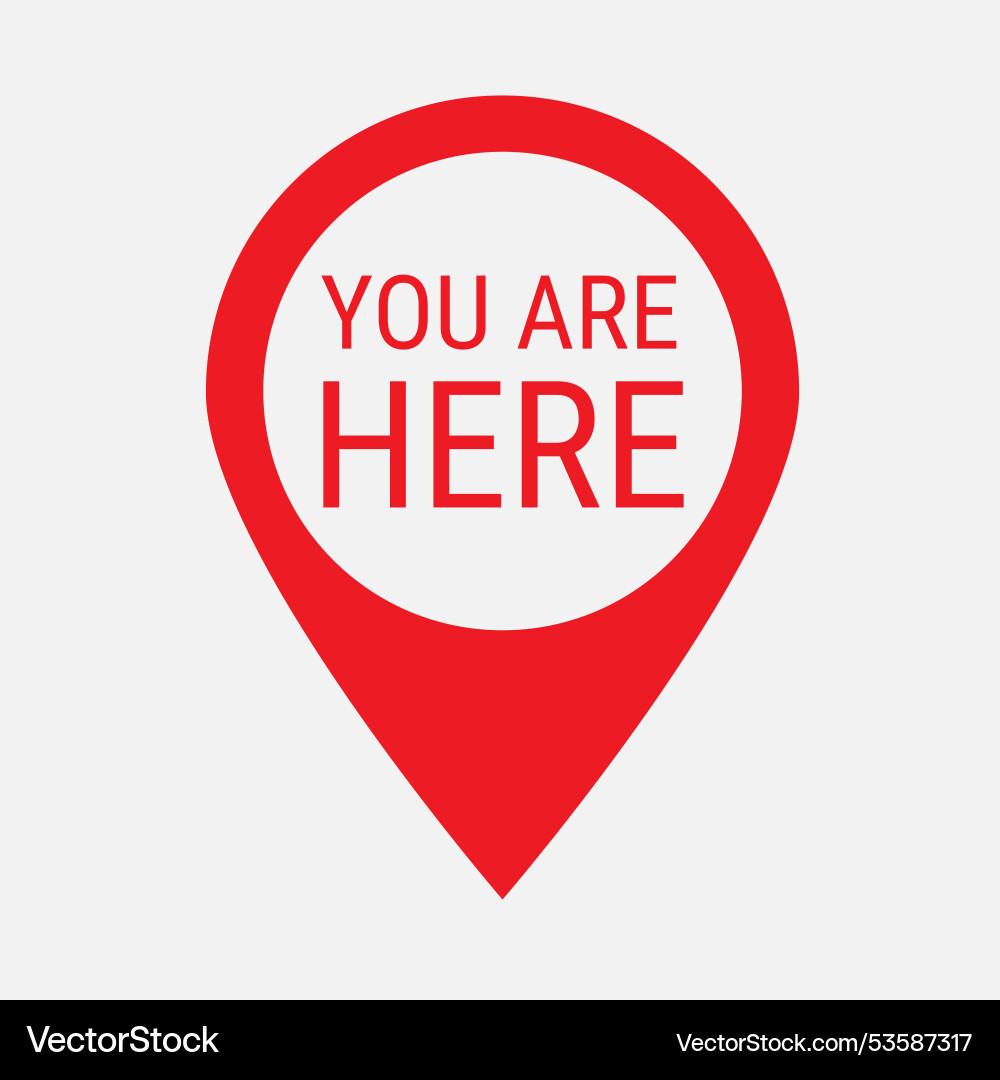 Red map pin with text you are here vector image