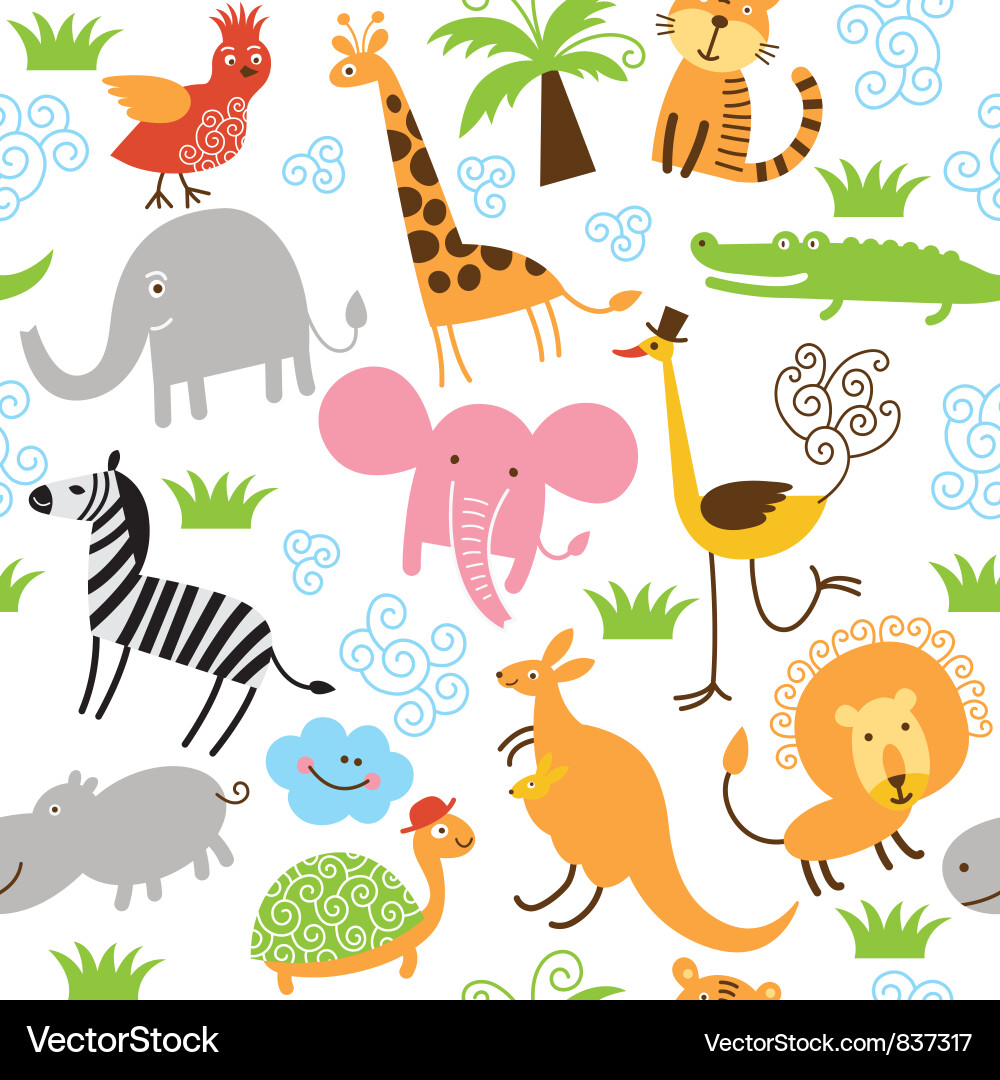Seamless pattern with cute animals Royalty Free Vector Image