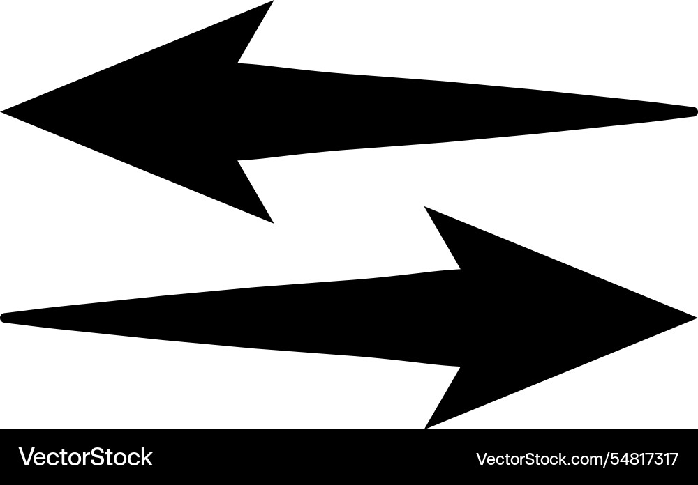 Two elongated black arrows are pointing Two elongated black arrows are pointing vector image