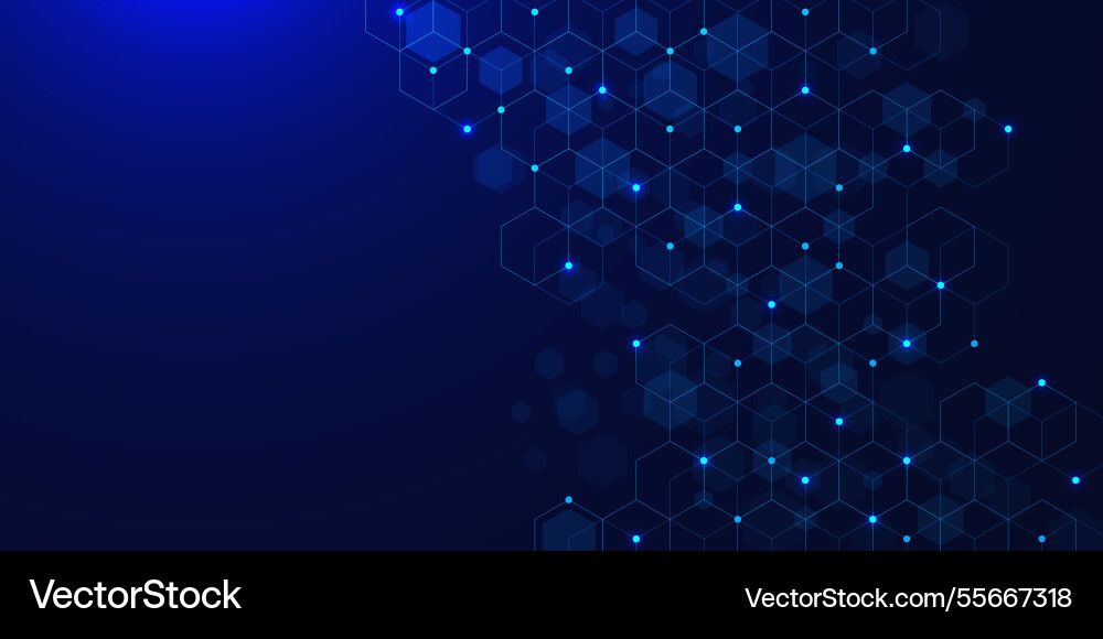 Abstract hexagons shape with glowing dots Vector Image