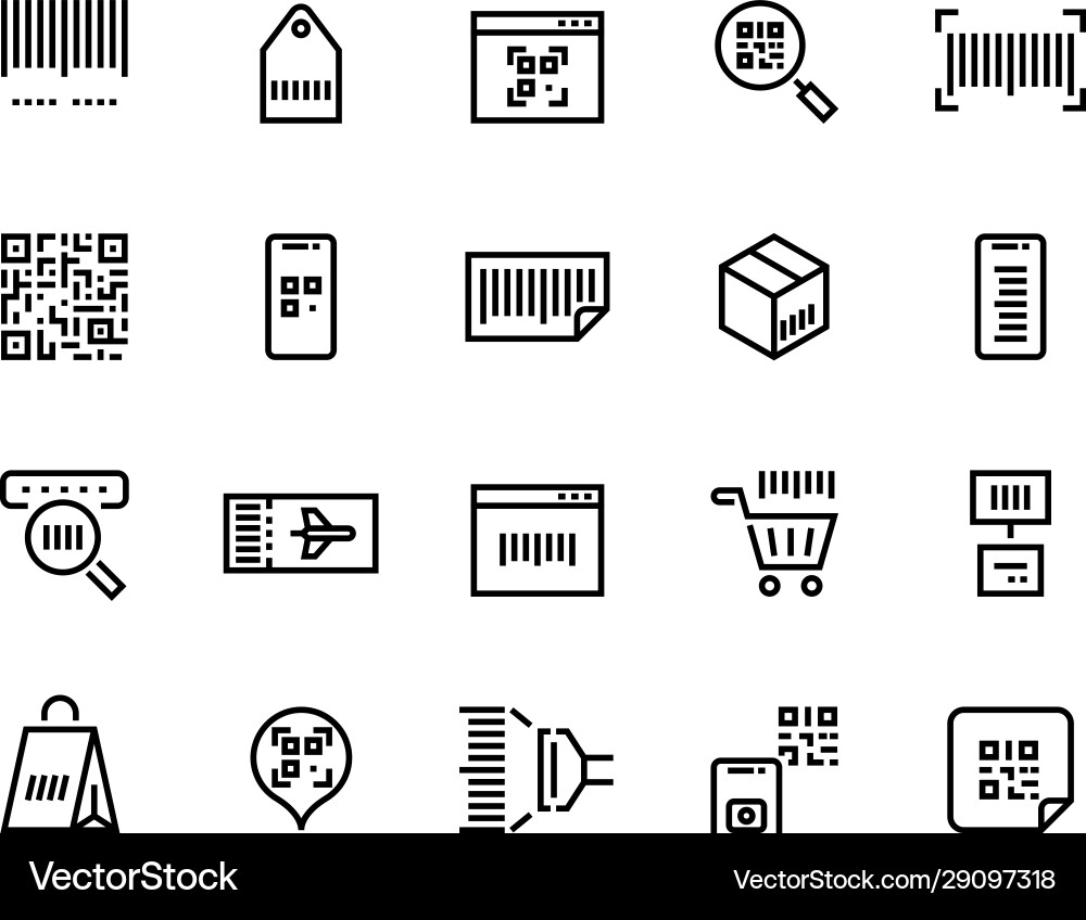 Barcodes line icons ticket with qr code Barcodes line icons ticket with qr code vector image