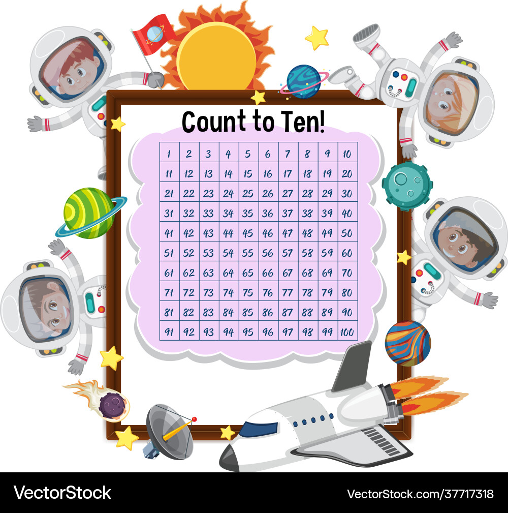 Counting Board with Astronauts - Numbers 1-100 Vector Image