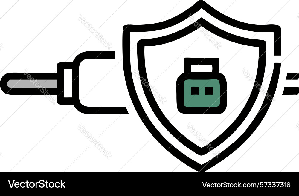 Data security shield icon with usb connection vector image