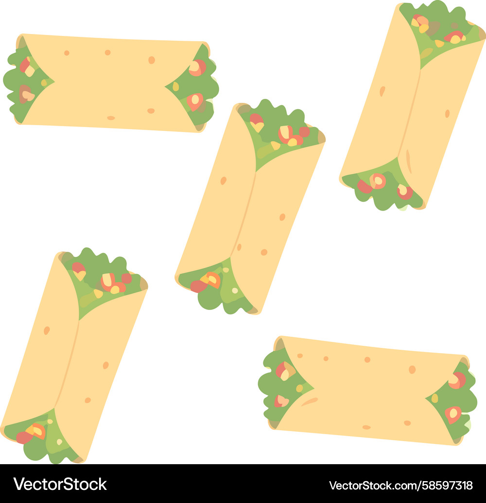 Dynamic array of five stylized burritos Vector Image