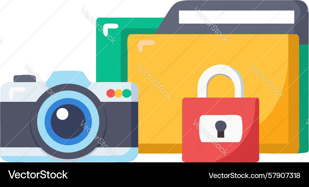 Secure photo folder camera lock icon design vector image