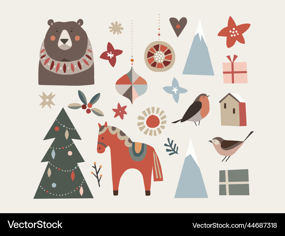 Set of christmas scandinavian animals and natural Set of christmas scandinavian animals and natural vector image