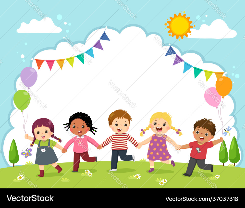 Template with kids holding hands vector image