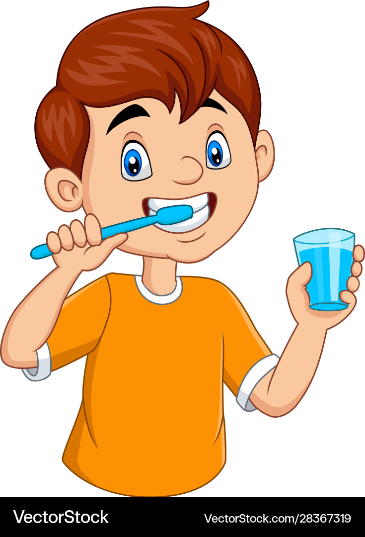 Cute little boy brushing teeth vector image