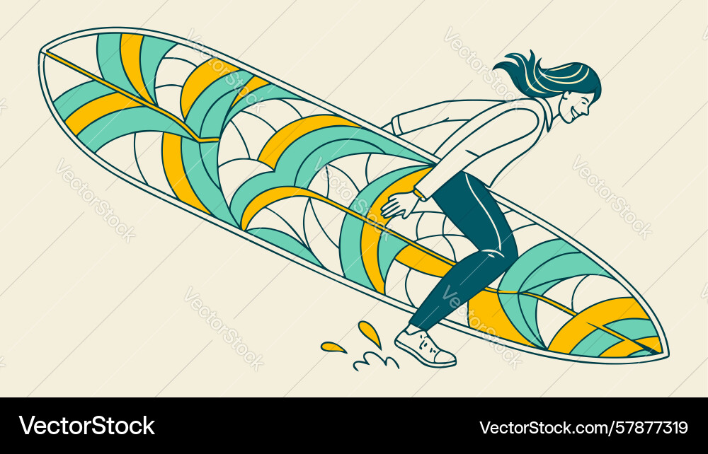 Dynamic surfer riding a large ocean wave design Vector Image
