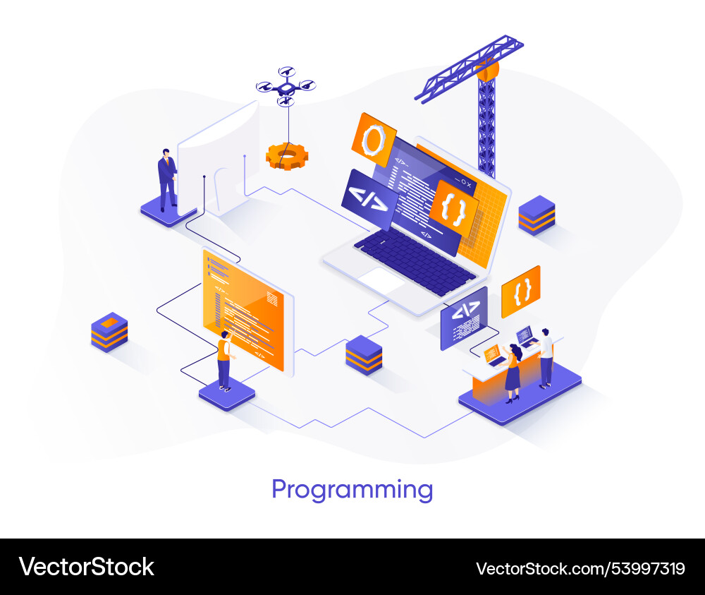 Programming isometric web banner full stack Programming isometric web banner full stack vector image
