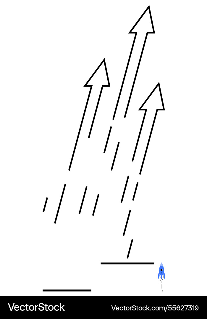 Rocket launch with upward arrows representing Rocket launch with upward arrows representing Vector Image