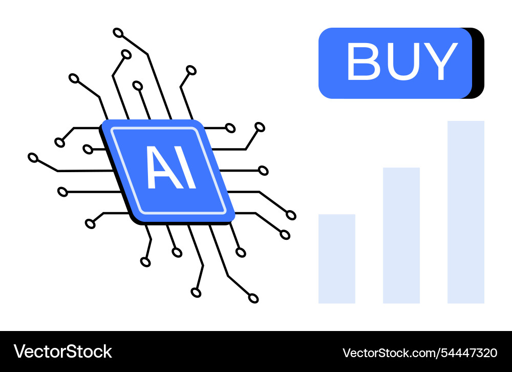 Ai chip with growth bar chart and buy button Ai chip with growth bar chart and buy button vector image