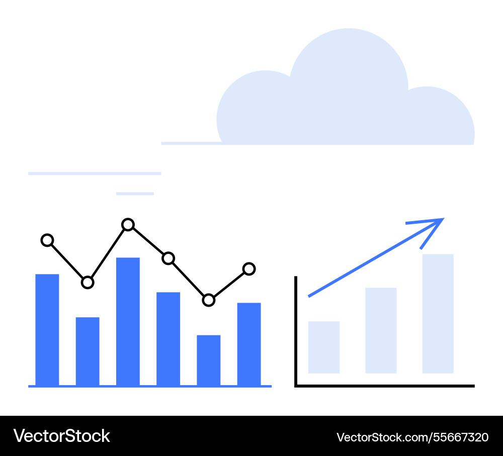 Data analytics with bar and line graphs depicting Data analytics with bar and line graphs depicting vector image