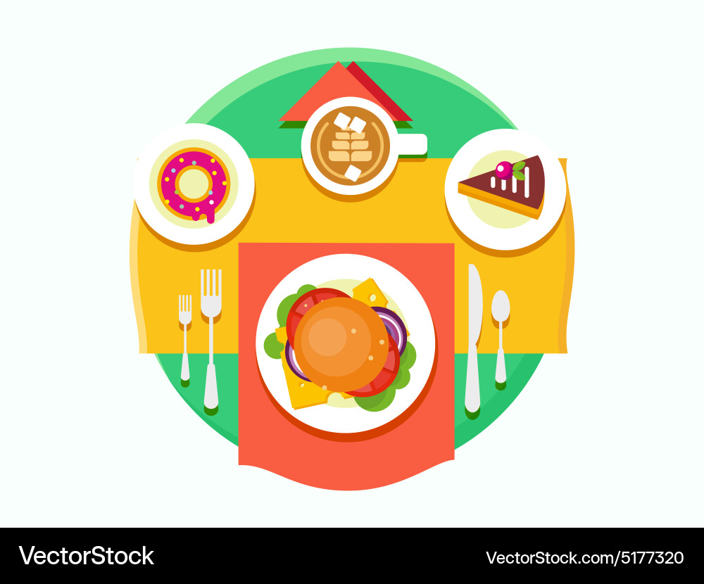 Food Objects on Table Flat Icons Vector Image