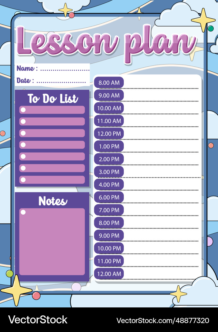 Lesson plan to-do list b-hour schedule vector image