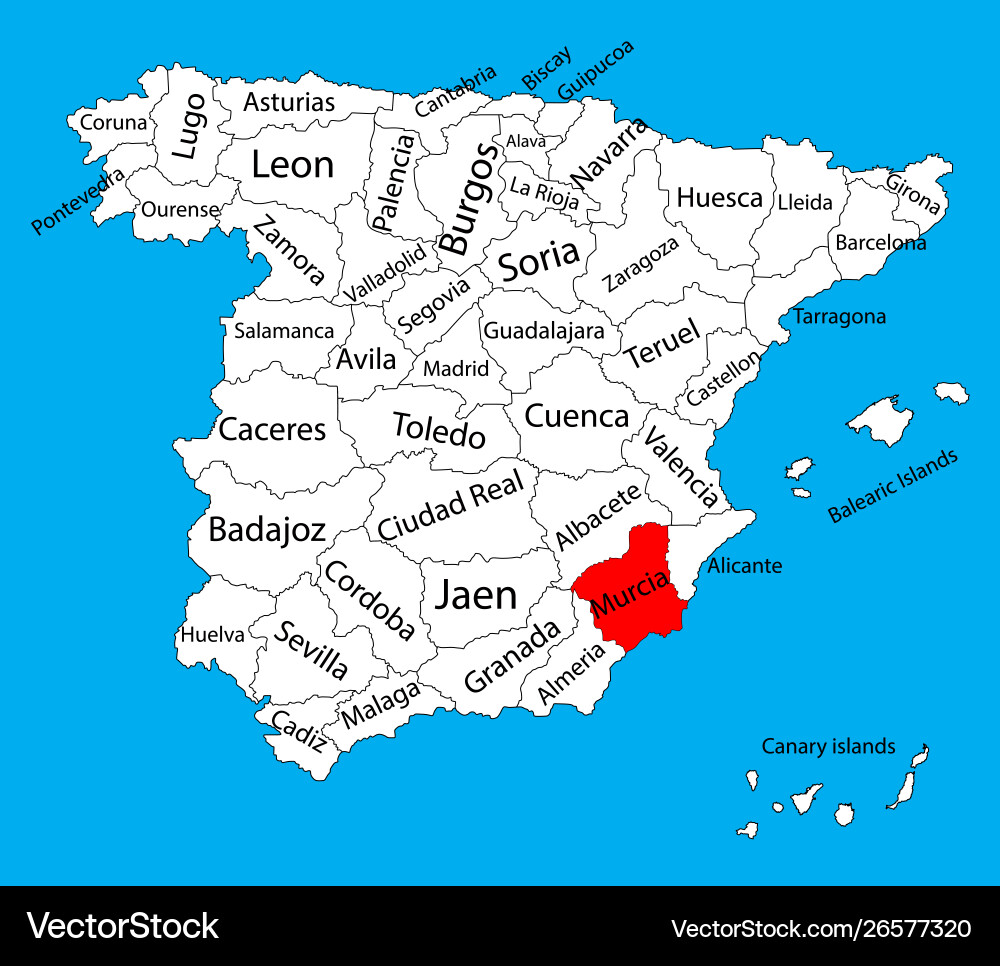 Murcia map spain province administrative Murcia map spain province administrative vector image