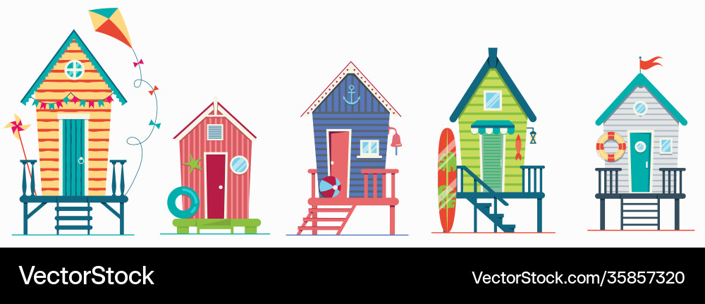 Set beach houses huts and bungalow collection Set beach houses huts and bungalow collection vector image
