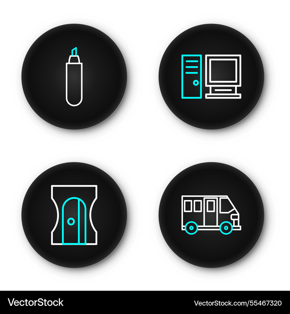 Set line school bus pencil sharpener computer Set line school bus pencil sharpener computer vector image