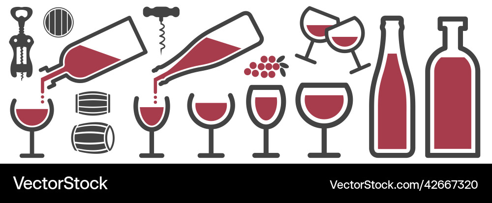 Set of wine objects icon isolated Set of wine objects icon isolated vector image