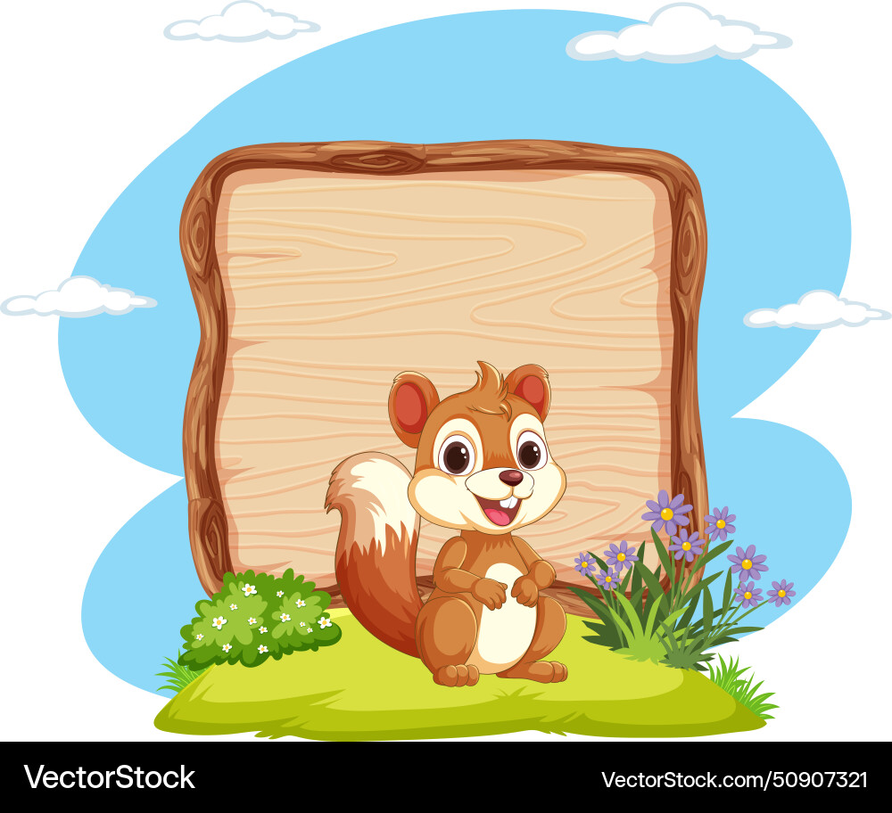 Cartoon Eichhörnchen neben einem leeren Holzschild Cartoon Eichhörnchen neben einem leeren Holzschild vektorbild