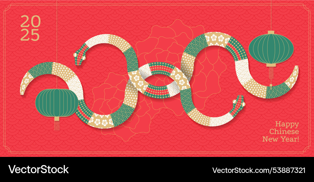 Chinese new year 2025 modern card design in red Chinese new year 2025 modern card design in red vector image
