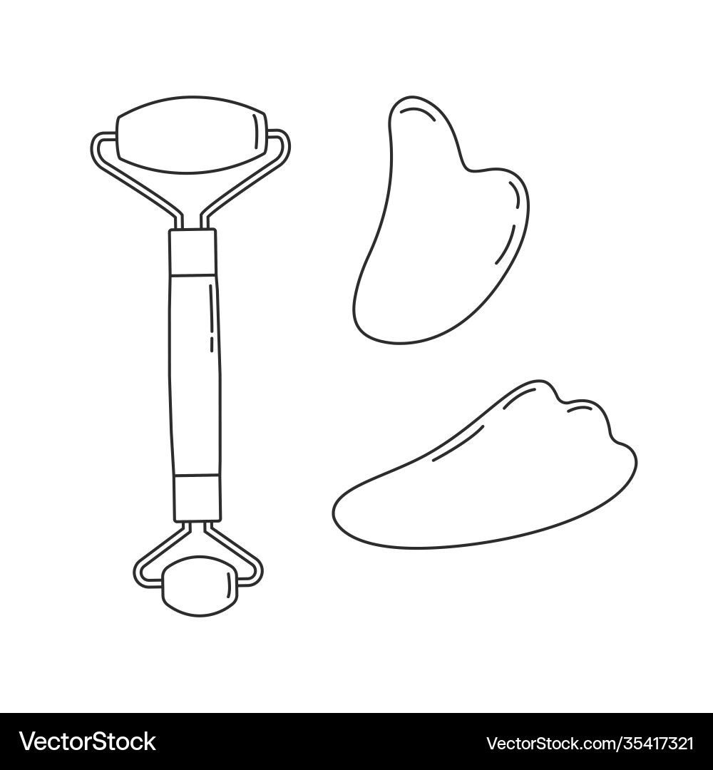 Gua Sha & Facial Roller Set Vector Image