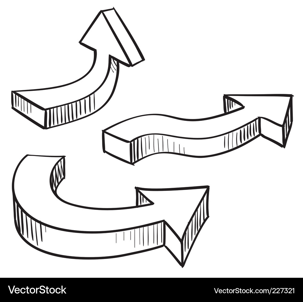 Sketchy 3D Arrows Set Vector Image