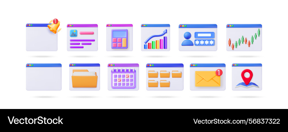 Set of 3d interface icons for web pages Set of 3d interface icons for web pages vector image