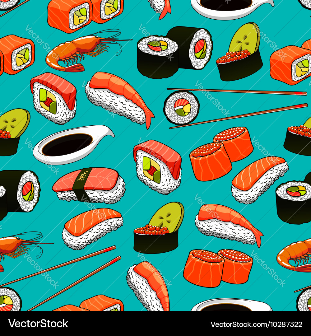 Sushi and rolls seamless pattern background Vector Image