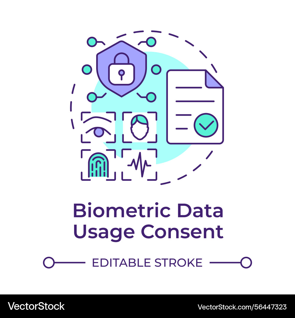 Biometric data usage consent multi color concept Biometric data usage consent multi color concept vector image