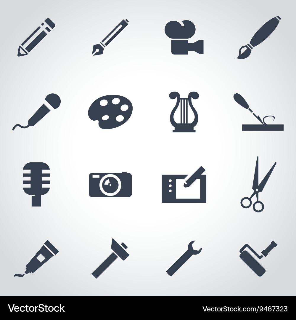 Black art tool icon set Vector Image