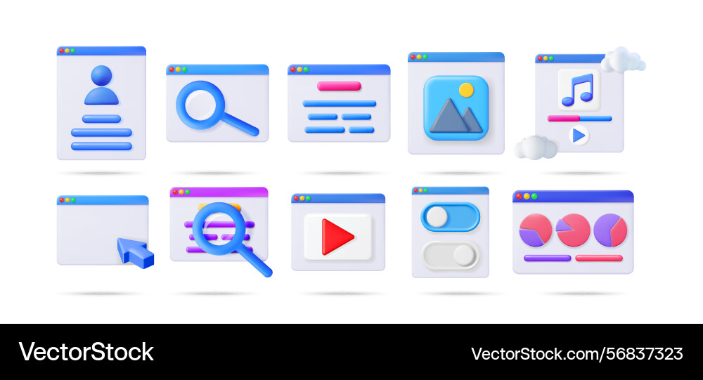 Set of 3d interface elements user profile Set of 3d interface elements user profile vector image