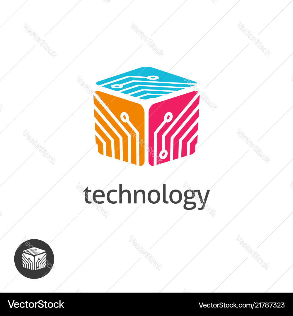 Tech Cube Logo - Red Circuit Board vector image