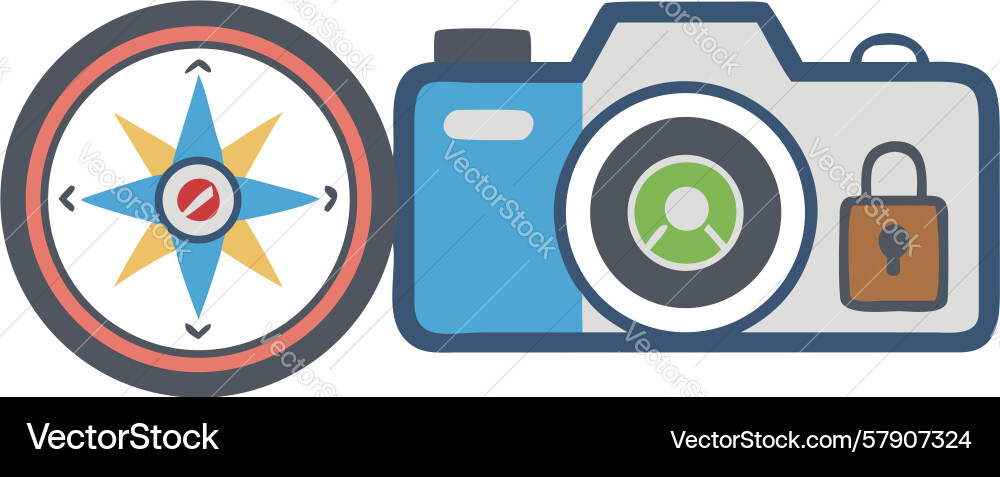 Camera navigation compass lock icon design vector image