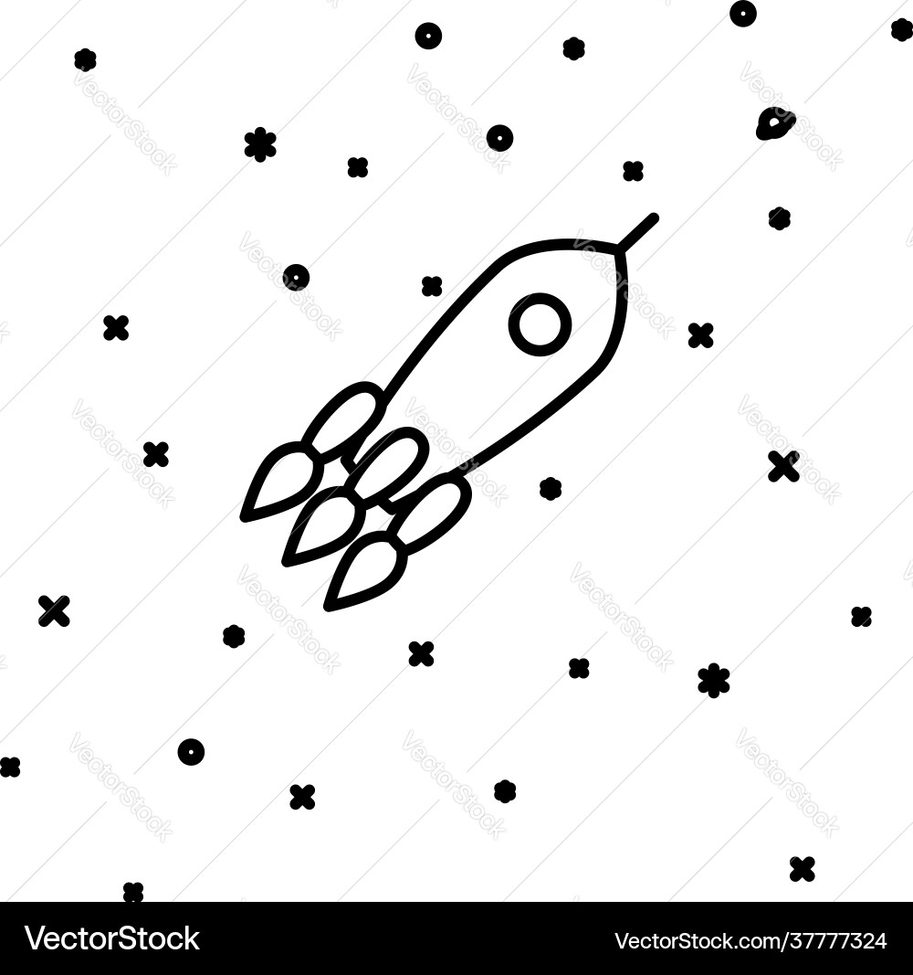 Flat linear rocket flying through space Flat linear rocket flying through space vector image