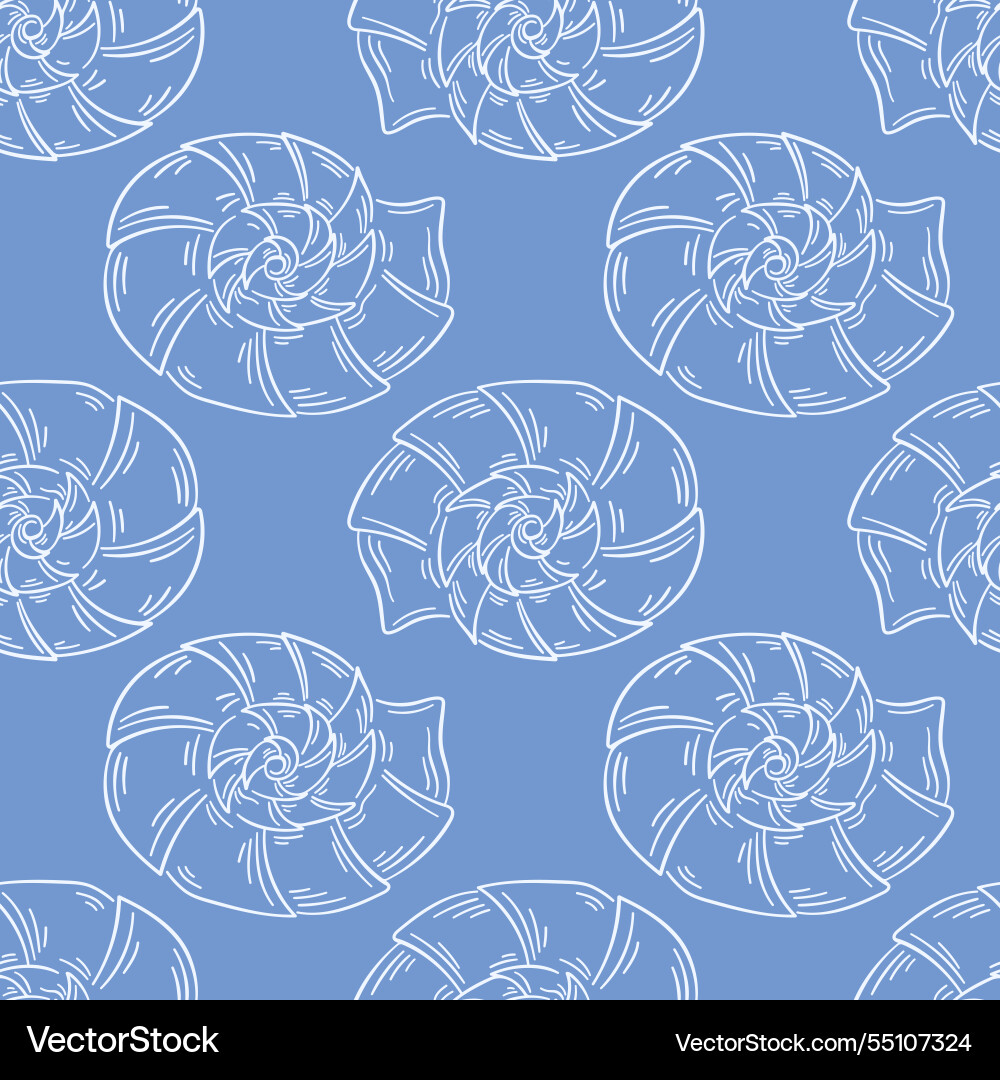 Seashell fossil seamless pattern in line art style Seashell fossil seamless pattern in line art style vector image