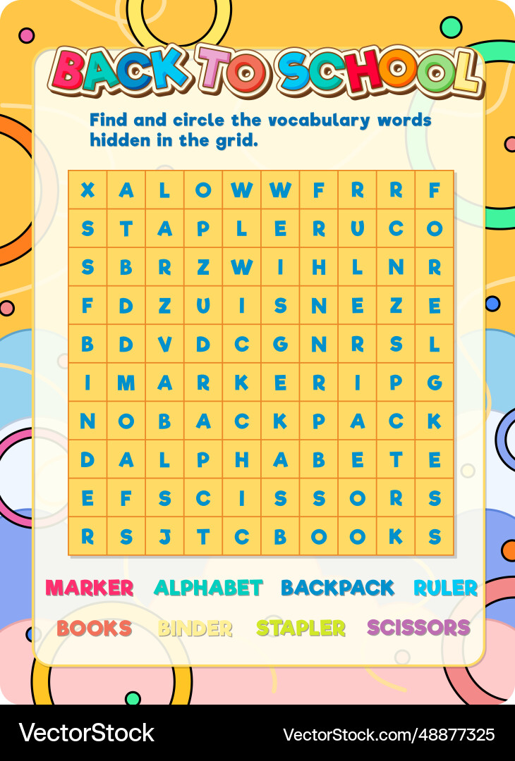 Find hidden words a logic game for learning vector image