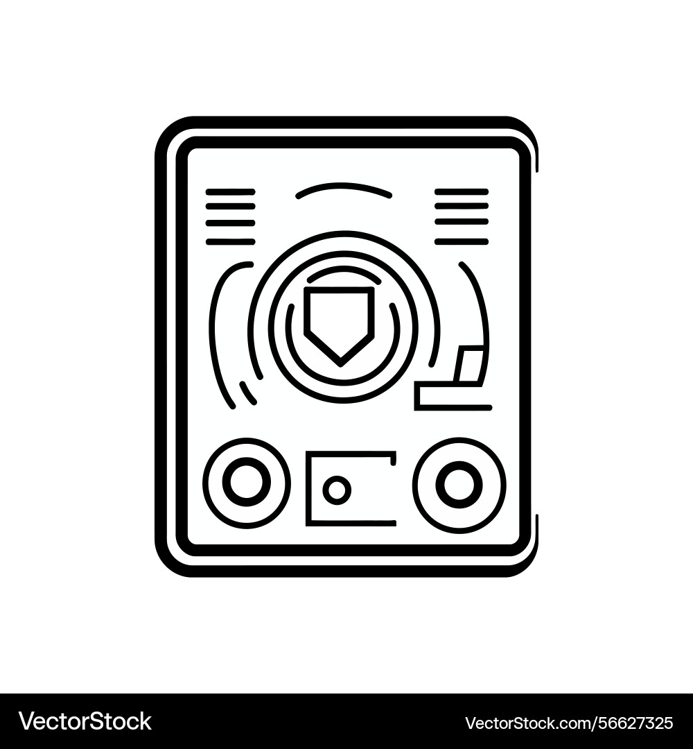 Outlined game console design with shield icon vector image