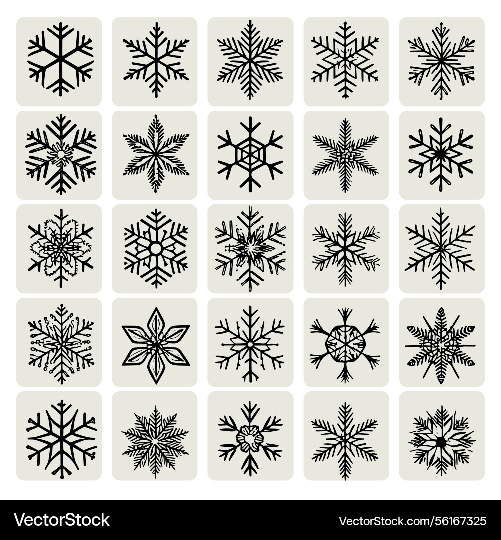 Snowflake icon bundle 16 minimal winter Vector Image