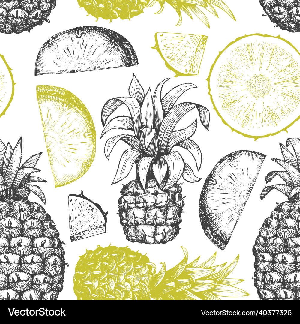 Hand drawn sketch style pineapple seamless Hand drawn sketch style pineapple seamless vector image
