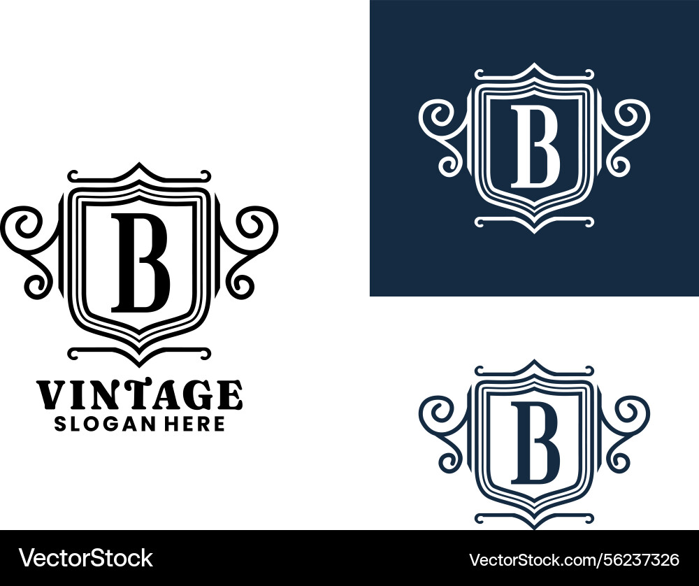 Initial letter b with shield and line element Initial letter b with shield and line element vector image