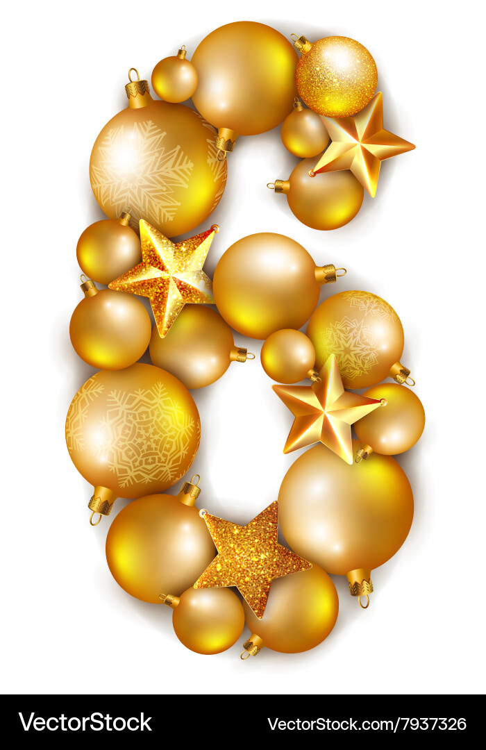 Nummer 6 aus glänzenden Weihnachtsbaumkugeln Vektorbild