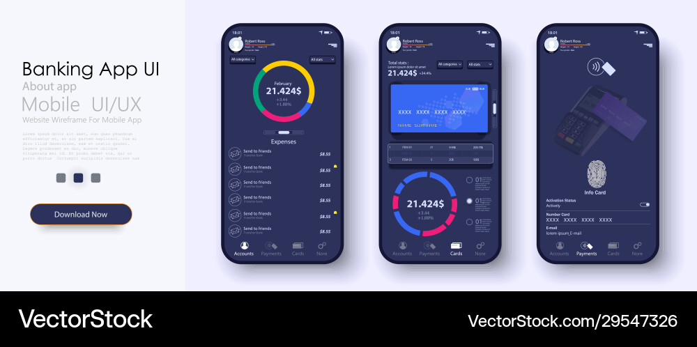 Online banking mobile apps ui ux gui set vector image
