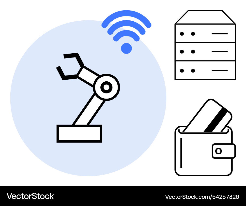 Robotic arm with wireless server stack Robotic arm with wireless server stack vector image