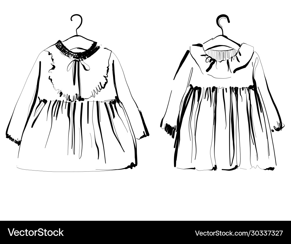 Baby dress on hangers fashion sketch hand drawn Baby dress on hangers fashion sketch hand drawn vector image