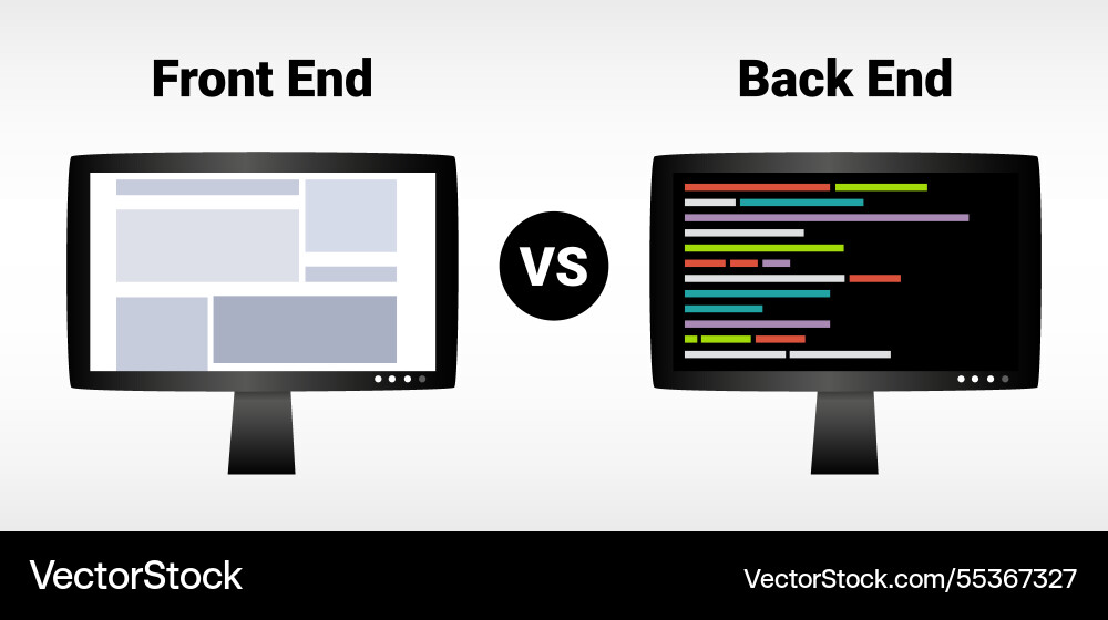 Front end vs back client-side and server-side Front end vs back client-side and server-side vector image