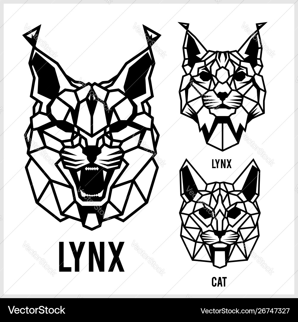 Geometric Animal Heads - Lynx & Cats Vector Image